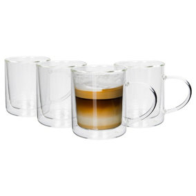 Rink Drink Double-Walled Glass Mugs Set - 360ml - Pack of 4