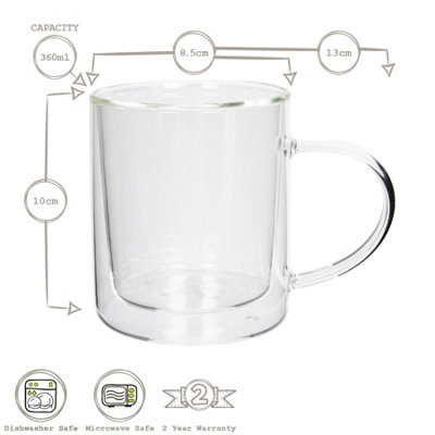Rink Drink Double-Walled Glass Mugs Set - 360ml - Pack of 6
