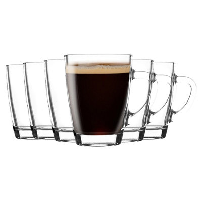 Rink Drink - Glass Coffee Cups with Handle - 300ml - Pack of 6