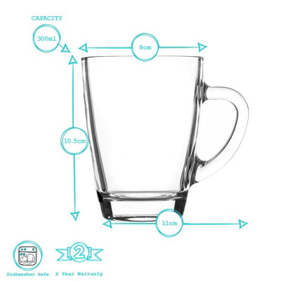 Rink Drink - Glass Coffee Cups with Handle - 300ml - Pack of 6