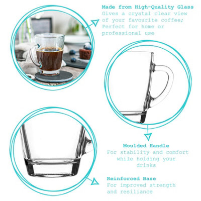 Rink Drink - Glass Coffee Cups with Handle - 300ml - Pack of 6