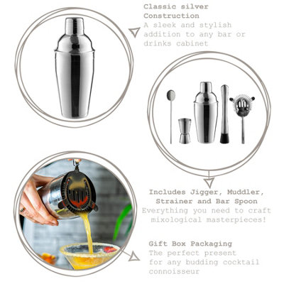 Rink Drink - Manhattan Cocktail Shaker Set - Silver - 5pc - 3