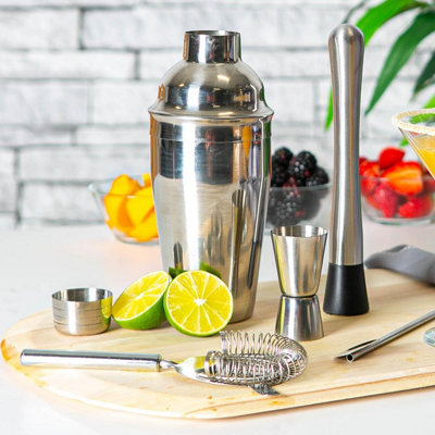 Rink Drink - Manhattan Cocktail Shaker Set - Silver - 5pc - 6