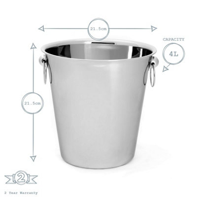 Rink Drink - Stainless Steel Ice Bucket - 4 Litre - Silver