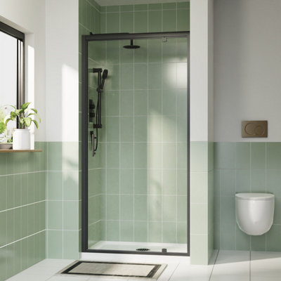 Rinse 1000mm Matte Black Pivot Alloy Hinge Shower Door Enclosure 6mm Clear Clean Glass Screen Cubicle Reversible