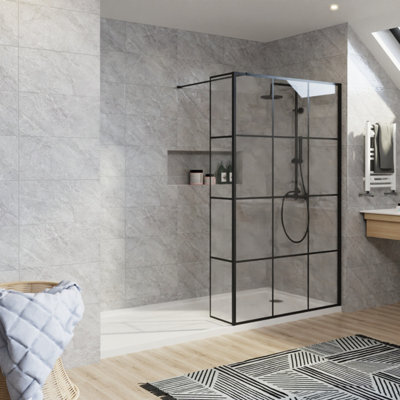 Rinse 1000mm Walk In Wet Room Shower Enclosure 8mm Clear+Grid Easy ...