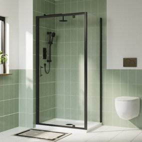 Rinse 1000x760mm Pivot Shower Door Enclosure Reversible Screen+Side Panel 6mm Shower Glass Clean Rectangular Door Matte Black