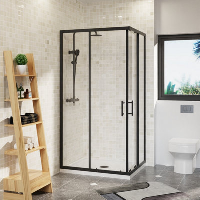 Rinse 1000x800mm Two Sliding Doors Shower Enclosure 6mm Easy Clean Glass Cubicle Black with Anthracite Shower Tray Free Waste