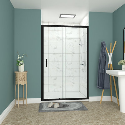 Rinse 1200x1900mm Sliding Single Shower Enclosure for Wetroom Cubicle 6mm Easy Clean Glass Shower Screen Door Black