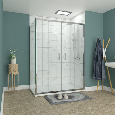 Rinse 1400x700mm Sliding Shower Enclosure 6mm Easy Clean Glass Bathroom Cubicle Screen Double Doors with Side Panel Chrome Price Comparisons | Compare The Build