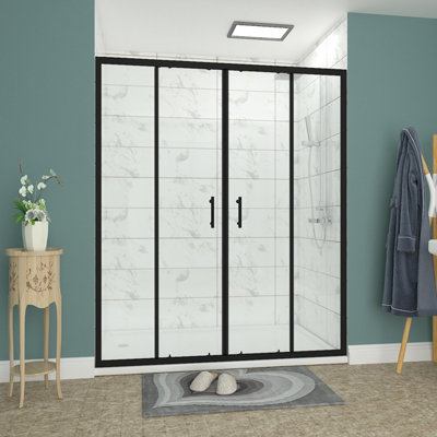 Rinse 1600x1900mm Sliding Double Shower Enclosure for Wetroom Cubicle 6mm Easy Clean Glass Shower Screen Door Black