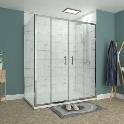 Rinse 1600x700mm Sliding Shower Enclosure 6mm Easy Clean Glass Bathroom Cubicle Screen Double Doors with Side Panel Chrome Price Comparisons | Compare The Build