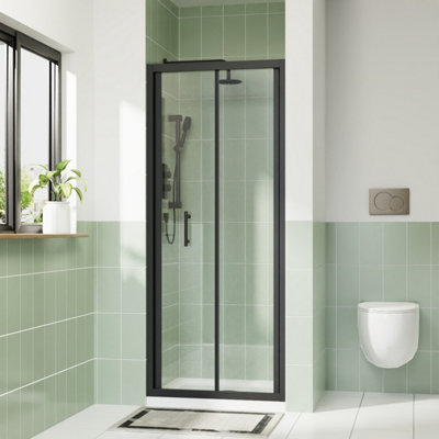 Rinse 700mm Bifold Shower Door 6mm Clean Glass Shower Enclosure Reversible Folding Shower Cubicle Door Matte Black Frame