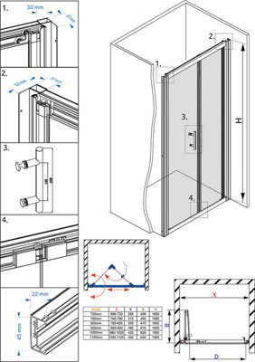 Rinse 700mm Bifold Shower Door 6mm Clean Glass Shower Enclosure