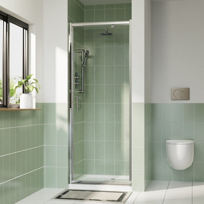 Rinse 700mm Chrome Pivot Alloy Hinge Shower Door Enclosure 6mm Clear Clean Glass Screen Cubicle Reversible