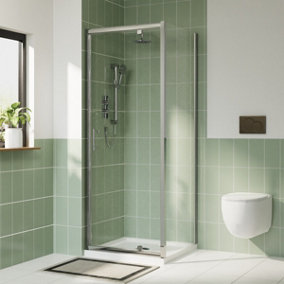 Rinse 760x760mm Pivot Shower Door Enclosure Reversible Screen+Side Panel 6mm Shower Glass Clean Square Door Chrome Frame