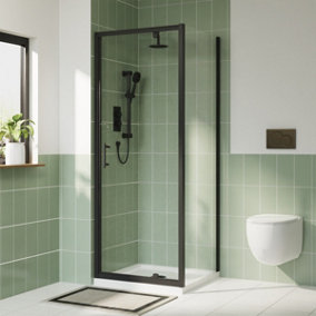 Rinse 760x760mm Pivot Shower Door Enclosure Reversible Screen+Side Panel 6mm Shower Glass Clean Square Door Matte Black Frame