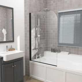 Rinse 800x1400 Bath Screen Pivot Bath Shower Easy Clean Glass Screen Reversible Door Panel Black