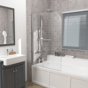 Rinse 800x1400 Bath Screen Pivot Bath Shower Easy Clean Glass Screen Reversible Door Panel Chrome with Towel Rail