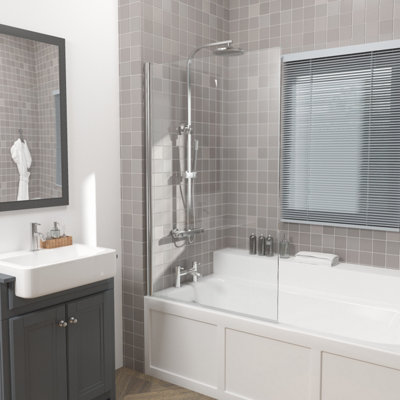 Rinse 800x1400 Square Pivot Bath Shower Screen 6mm Easy Clean Glass ...
