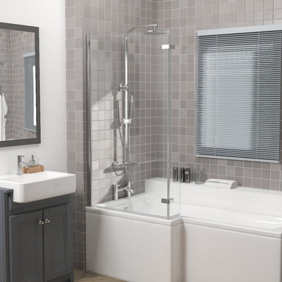 Rinse 810x1400mm Square Bath Shower Screen Bifold 6mm Safety Glass Easy ...