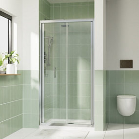 Rinse 900mm Bifold Shower Door 6mm Clean Glass Shower Enclosure Reversible Folding Shower Cubicle Door Polished Chrome Frame