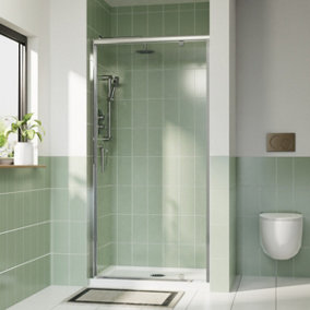Rinse 900mm Chrome Pivot Alloy Hinge Shower Door Enclosure 6mm Clear Clean Glass Screen Cubicle Reversible