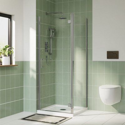 Rinse Bathroom Shower Enclosure Hinged Door with Side Panel 6mm Clear Safety Glass Shower Cubicle Chrome 700x1000mm