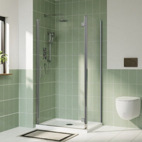 Rinse Bathroom Shower Enclosure Hinged Door with Side Panel 6mm Clear Safety Glass Shower Cubicle Chrome 900x760mm