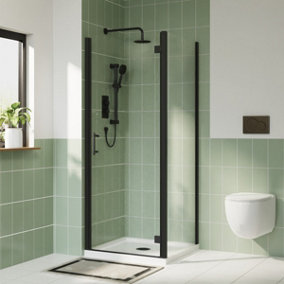 Rinse Bathroom Shower Enclosure Hinged Door with Side Panel 6mm Clear Safety Glass Shower Cubicle Matte Black 760x760mm