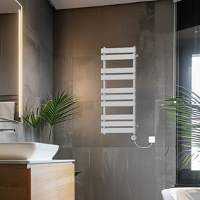 Rinse Bathrooms 1000x450mm Chrome Flat Panel Electric Heated Towel Rail Thermostatic Timer Bathroom Towel Radiator 600W