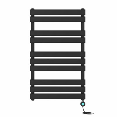 Rinse Bathrooms 1000x600mm Black Designer Flat Panel Electric Heated Towel Rail Thermostatic Timer Bathroom Towel Radiator 600W
