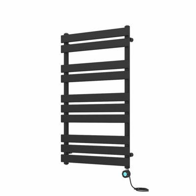 Rinse Bathrooms 1000x600mm Black Designer Flat Panel Electric Heated Towel Rail Thermostatic Timer Bathroom Towel Radiator 600W
