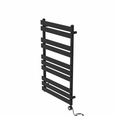 Rinse Bathrooms 1000x600mm Black Designer Flat Panel Electric Heated Towel Rail Thermostatic Timer Bathroom Towel Radiator 600W