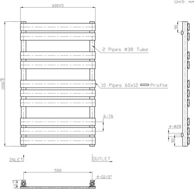Rinse Bathrooms 1000x600mm Black Designer Flat Panel Electric Heated Towel Rail Thermostatic Timer Bathroom Towel Radiator 600W