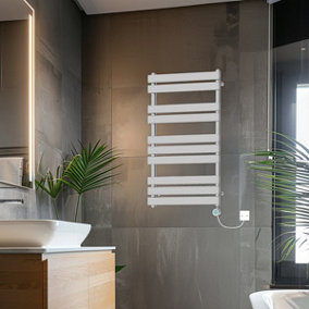Rinse Bathrooms 1000x600mm Chrome Flat Panel Electric Heated Towel Rail Thermostatic Timer Bathroom Towel Radiator 600W