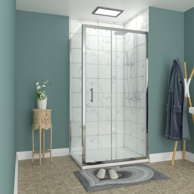 Rinse Bathrooms 1000x700mm Sliding Shower Enclosure 6mm Easy Clean Glass Bathroom Cubicle Screen Door with Side Panel Chrome Price Comparisons | Compare The Build