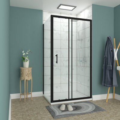 Rinse Bathrooms 1000x800mm Sliding Shower Enclosure 6mm Easy Clean Glass Bathroom Cubicle Screen Door with Side Panel Black Price Comparisons | Compare The Build