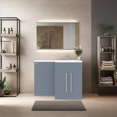 Rinse Bathrooms 1100mm L Shape RH Vanity Unit Gloss Grey Painting Sink Unit & BTW Toilet Unit - Flat Packed