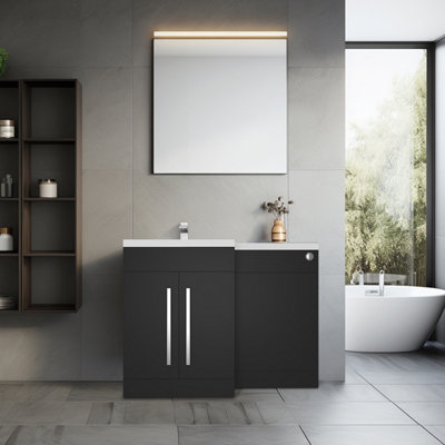 Rinse Bathrooms 1100mm LH Basin Vanity Cabinet Bathroom Furniture Storage, L Shape Matte Black Painting Vanity Sink Unit Price Comparisons | Compare The Build