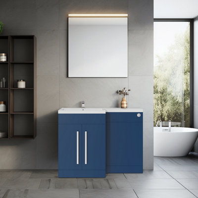 Rinse Bathrooms 1100mm LH Basin Vanity Cabinet Bathroom Furniture Storage, Matte Blue Painting Vanity Sink Unit Flat Packed Price Comparisons | Compare The Build