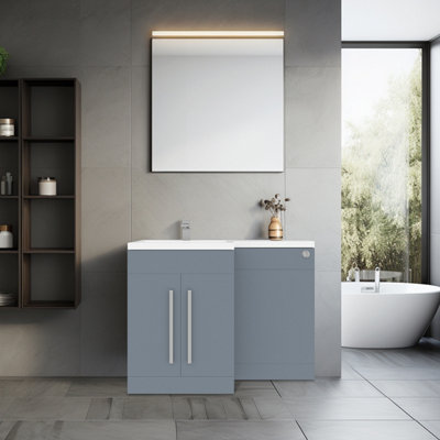 Rinse Bathrooms 1100mm LH Vanity Unit with Basin and Back to Wall Unit Bathroom Storage Unit Free Standing Gloss Grey Painting Price Comparisons | Compare The Build