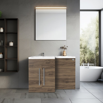 Rinse Bathrooms 1100mm LH Vanity Unit with Basin and Back to Wall Unit Bathroom Storage Unit Free Standing Walnut Price Comparisons | Compare The Build