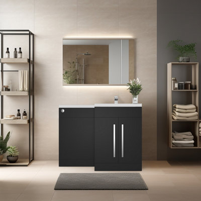 Rinse Bathrooms 1100mm RH Basin Vanity Cabinet Bathroom Furniture Storage, L Shape Matte Black Painting Vanity Sink Unit Price Comparisons | Compare The Build