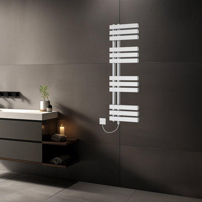 Rinse Bathrooms 1200x450mm Chrome Designer Bathroom Electric Heated Towel Rail Rad Ladder Radiator Kit 600W Price Comparisons | Compare The Build