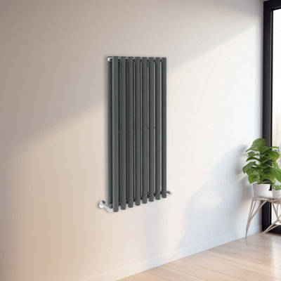 Rinse Bathrooms 1200x545mm Vertical Column Designer Radiator Anthracite Round Tube Double Panel Tall Upright Radiator