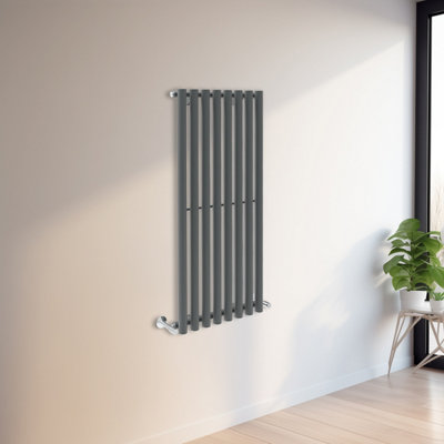 Rinse Bathrooms 1200x545mm Vertical Column Designer Radiator Anthracite Round Tube Single Panel Tall Upright Radiator