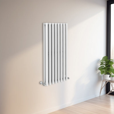 Rinse Bathrooms 1200x545mm Vertical Column Designer Radiator White Round Tube Double Panel Tall Upright Radiator