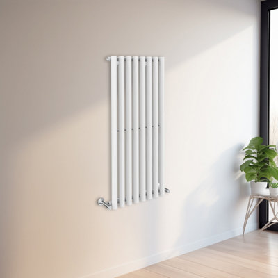 Rinse Bathrooms 1200x545mm Vertical Column Designer Radiator White Round Tube Single Panel Tall Upright Radiator