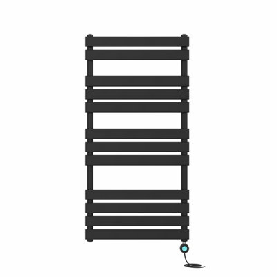 Rinse Bathrooms 1200x600mm Black Designer Flat Panel Electric Heated Towel Rail Thermostatic Timer Bathroom Towel Radiator 600W